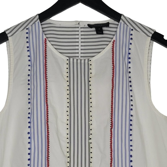 J Crew Sleeveless‎ Beaded Tunic Top 0 White Blue Stripe Side Zip Round Neck Boho - Picture 3 of 13